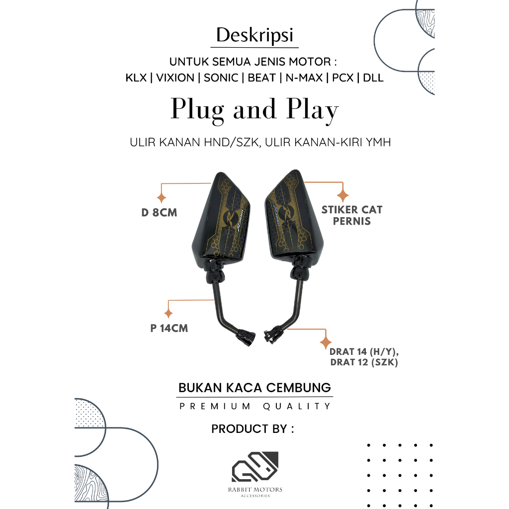 SPION VARIASI RABBIT (R) GOLD (PNP) -  SPION MOTOR VARIASI HONDA / YAMAHA / DTRACKER / PCX / VARIO