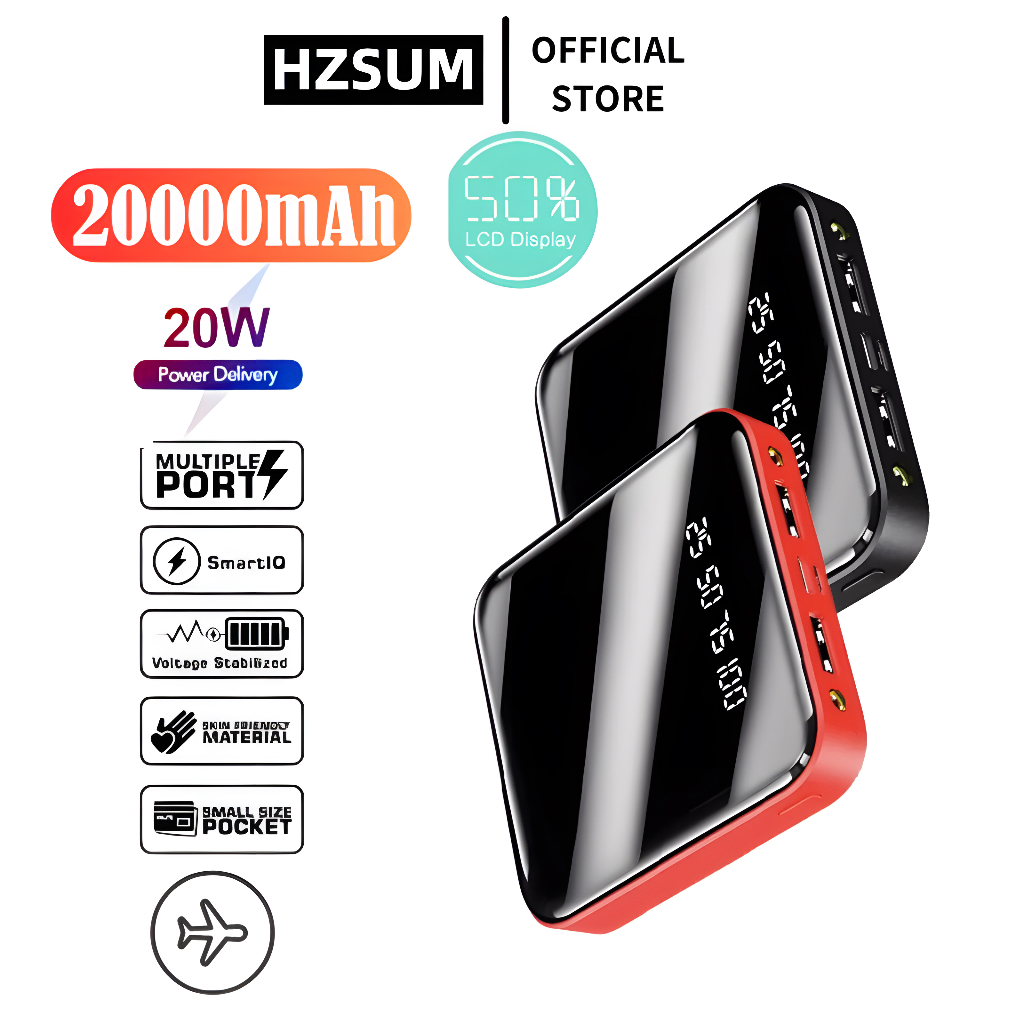 HZSUM PowerBank 20000mAh Mini Digital Display Fast Charging