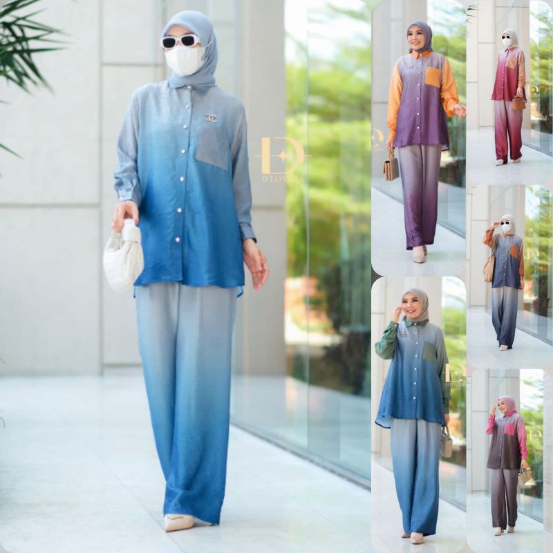 KYLA SET  Setelan Atasan Celana Wanita Terbaru By D'Lovera. One set Gradiasi Santo 3D Ombre terbaru 