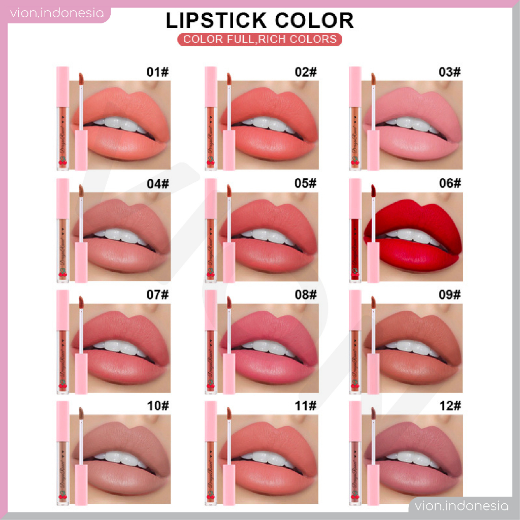 DRAGON RANEE Cherry Matte Lipstick Cream Lipstik Waterproof Tahan Lama DR014