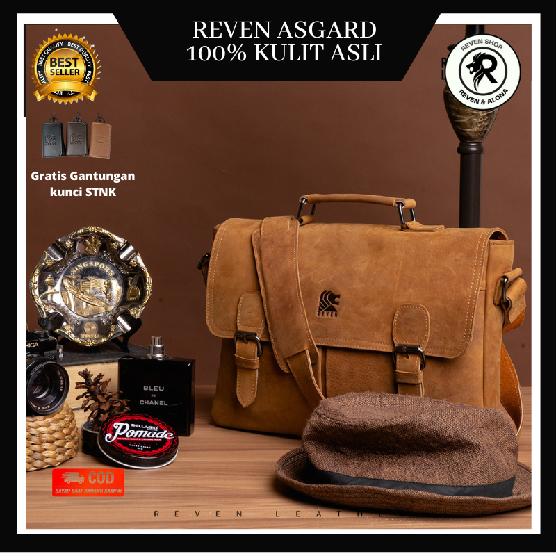 Tas Selempang Slempang Laptop Kerja Pria Cowo Cowok Ukuran 14-15 Inch Kulit Sapi Asli Asgard Bag