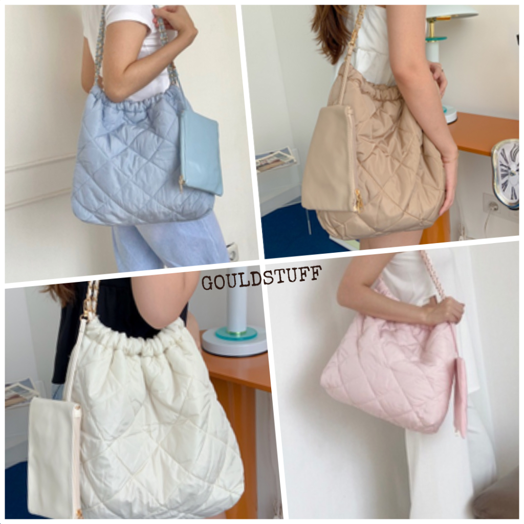 Korean Puffy Tote Bag Bubble Import - Tas Selempang Kerja wanita Tali Rantai Size Besar -  Sholder B