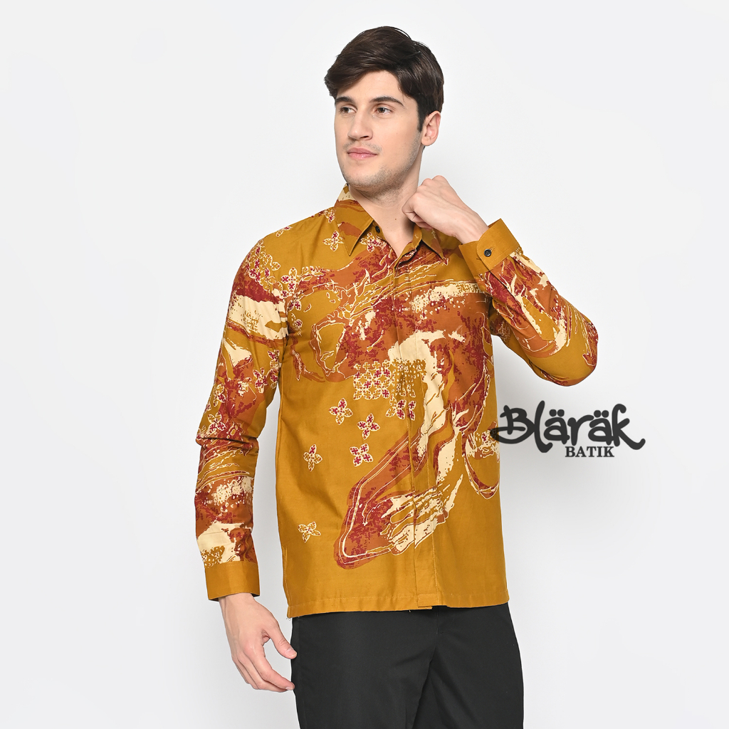 Baju Kemeja Batik Pria Premium Lengan Panjang Pendek Nirwasita Kuning Oren BLARAK BATIK Oranye