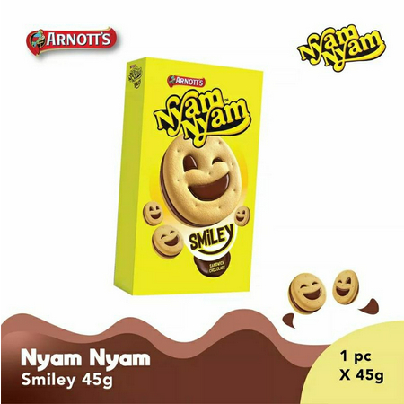 

Nyam Nyam Smiley Sandwich Chocolate - Netto 45gr Biskuit Coklat Smiley Nyamnyam