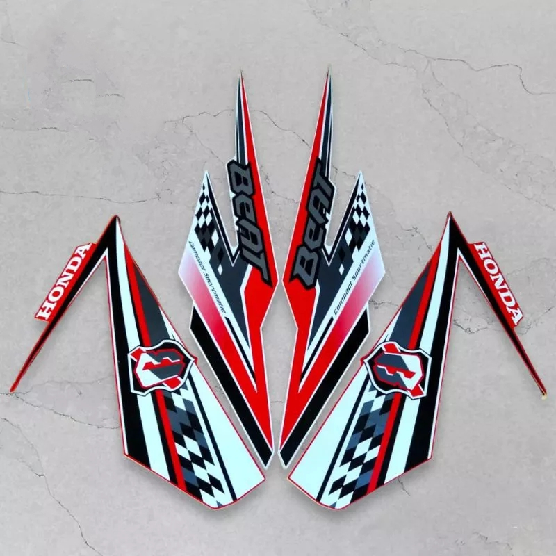 stiker striping honda beat fi esp 2018 putih merah lis body original
