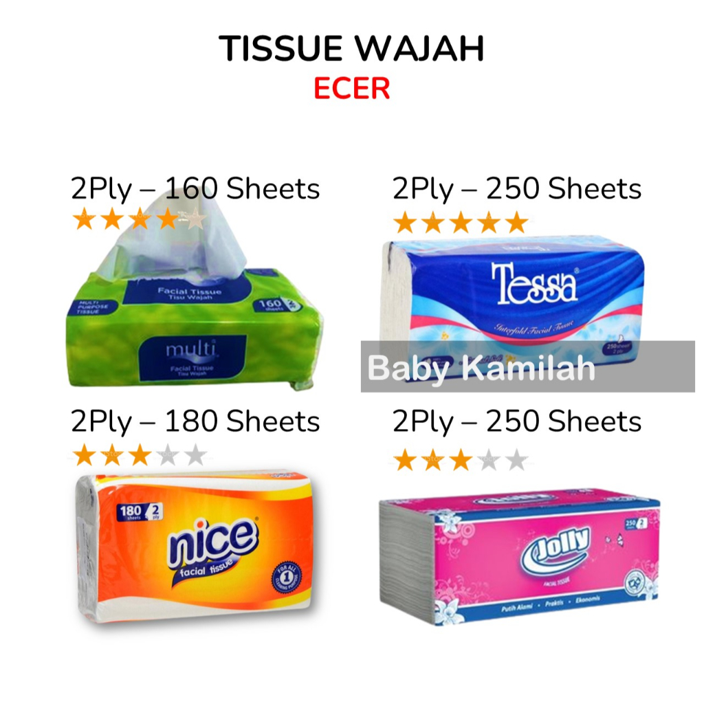 Tisu Wajah NICE 180 sheet Tisu Wajah JOLLY 200sheet 250sheet