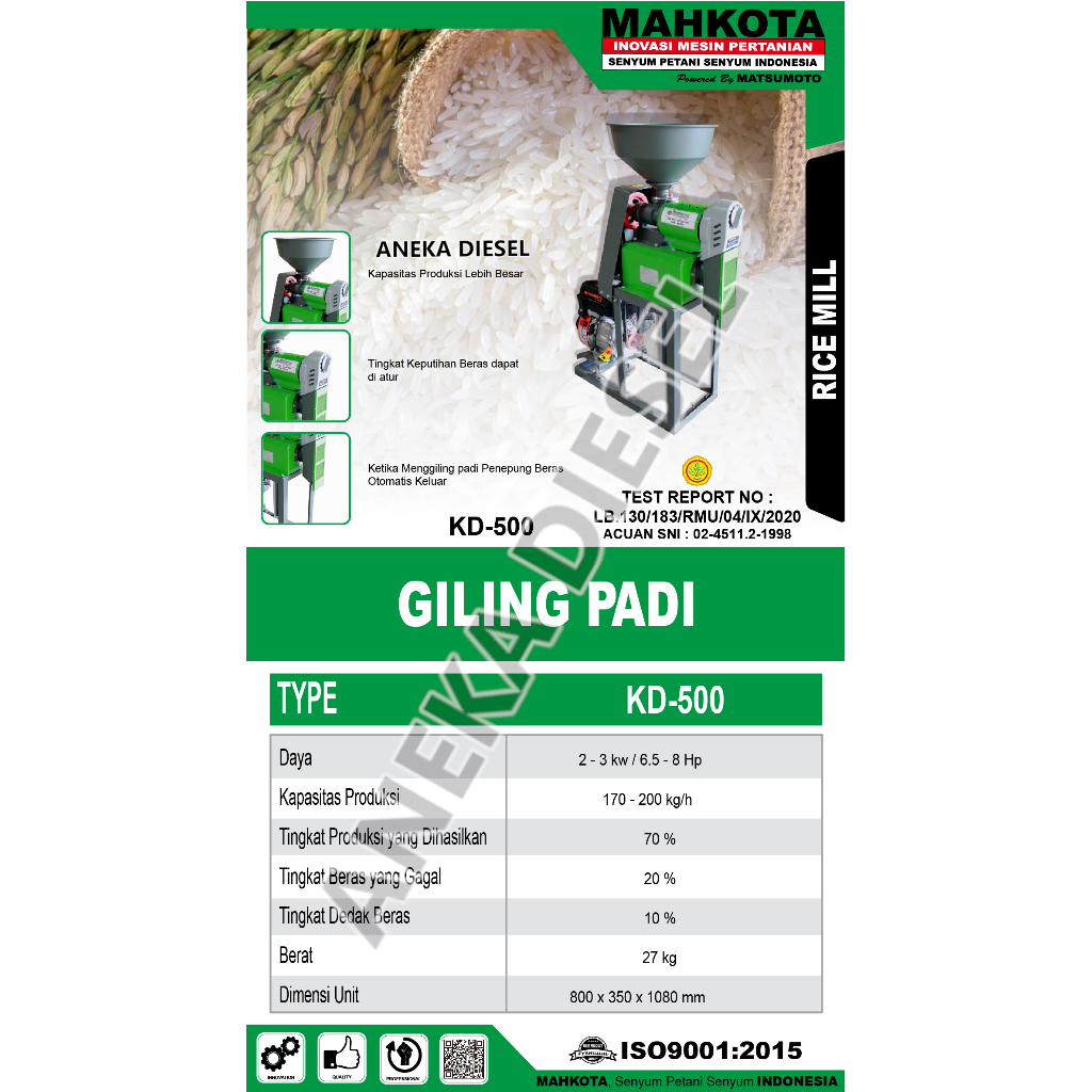 Mesin Penggiling Padi Mahkota KD500 / Rice Polisher Beras Kebi Mini Mahkota KD 500