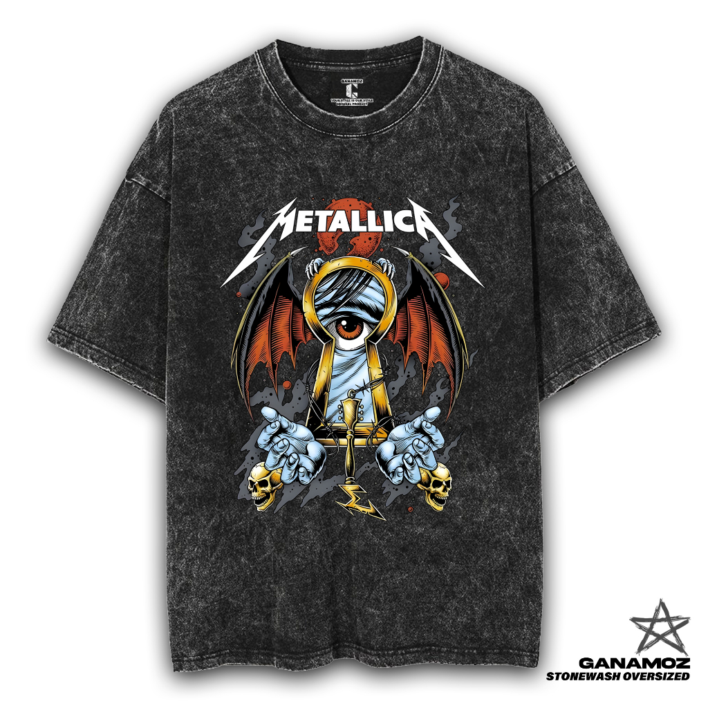 GANAMOZ Kaos Band Metallica ONE EYE Stone Wash Oversize T-shirt | Kaos Metal | Kaos Oversize Wanita 