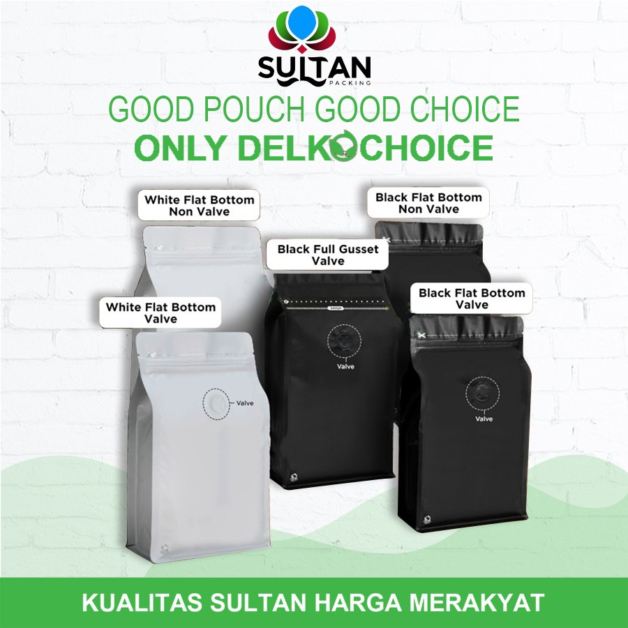 STANDING POUCH KEMASAN KOPI FLAT BOTTOM NON VALVE + VALVE