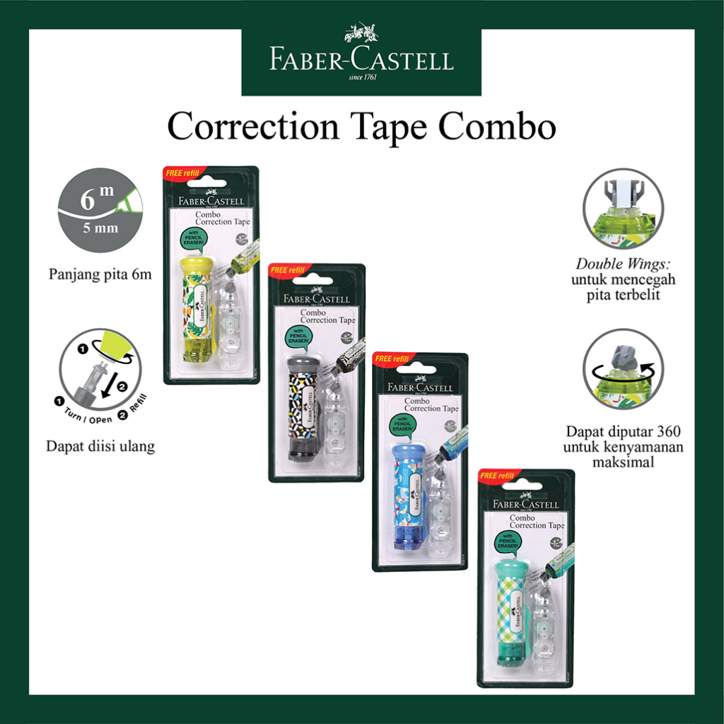 

Combo Correction Tape Faber Castell QDR / Gratis 1 Refill / Sudah Termasuk Penghapus