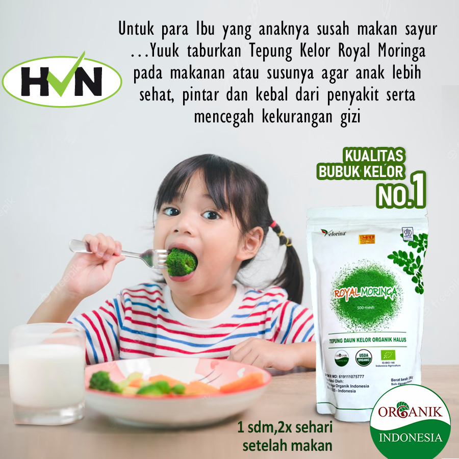 

Bubuk Daun Kelor Royal Moringa Organik BPOM 250gr - Vitamin Anak dan Dewasa Kualitas No.1 KELORINA