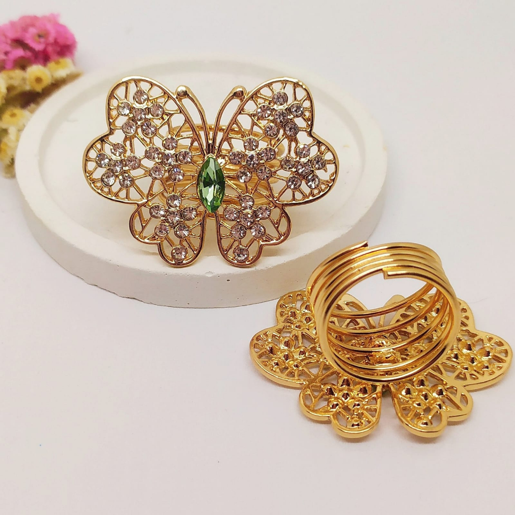 Termurah RING hijab /bros hijab/kolong jilbab/aksesoris hijab-Kupu 2 Green Gold