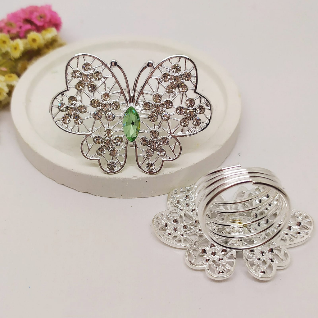 Termurah RING hijab /bros hijab/kolong jilbab/aksesoris hijab-Kupu 2 Green Silver