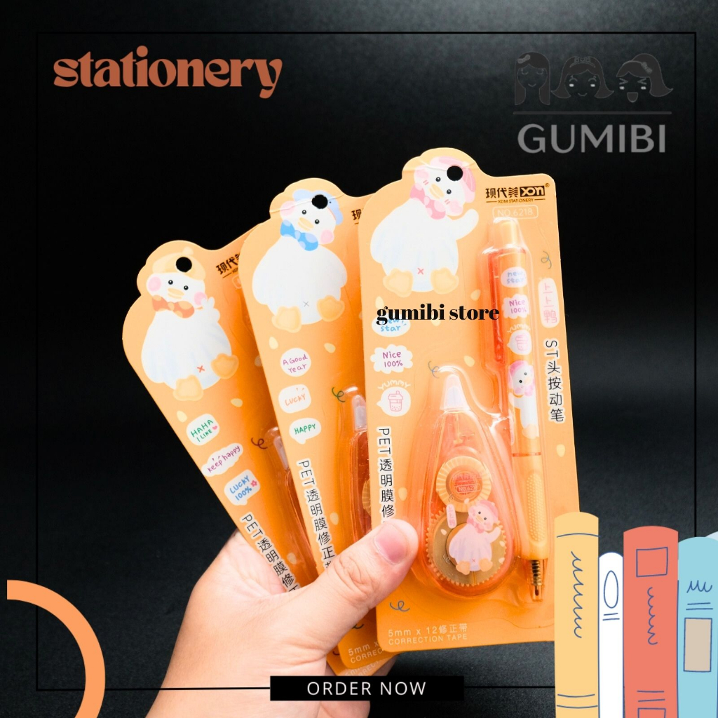 

CORRECTION TAPE 2 IN 1 DUCK ORANGE TIP EX ROLL BEBEK PANJANG 12 METER FREE PEN CETEK