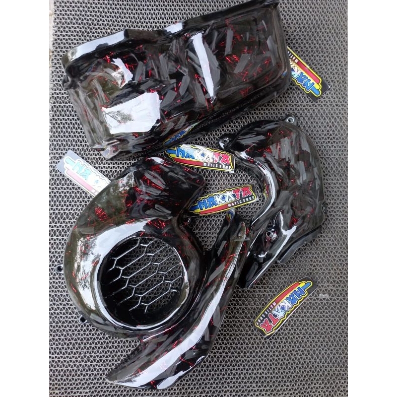 PAKET 3 ITEM PART MOTOR MIO M3 KARBON KEVLAR FORGED VENOM TUTUP KIPAS MIO M3 KEVLAR FORGED VENON ORI