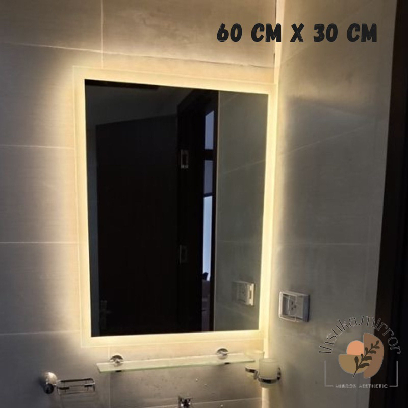 Kaca Cermin Aesthetic LED Kotak Kaca dinding Cermin Wastafel