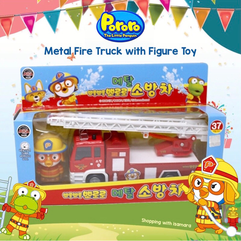 Pororo Metal Fire Truck with Figure Toy / Mainan Mobil pemadam kebakaran