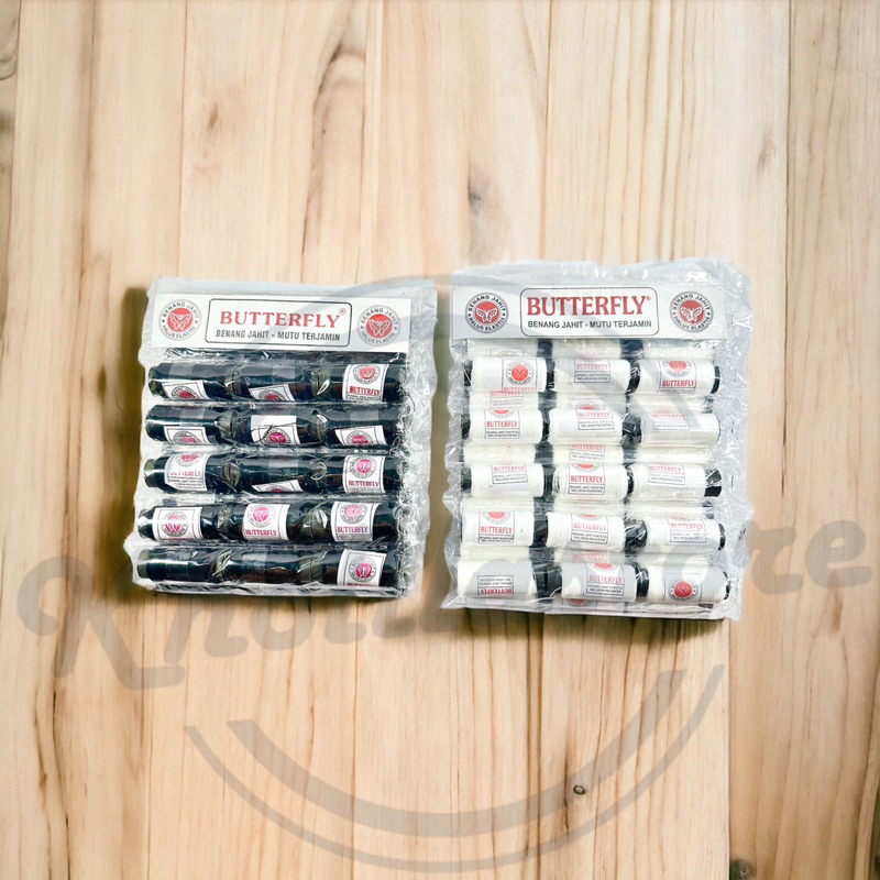 (36 pcs) Benang Jahit Hitam / Putih Butterfly