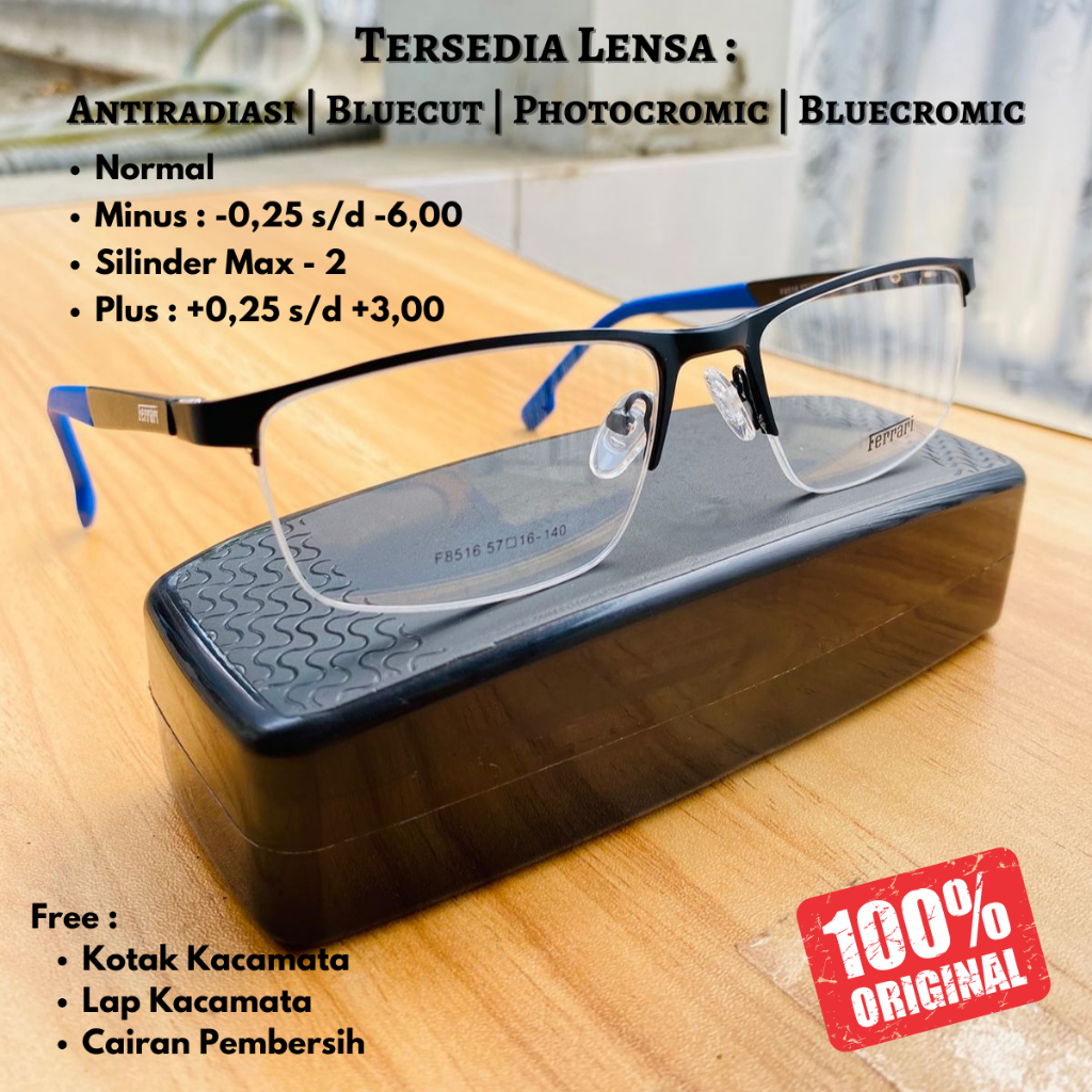 Half Frame Kacamata Pria Model Kotak Kecil Titanium Antiradiasi Photocromic