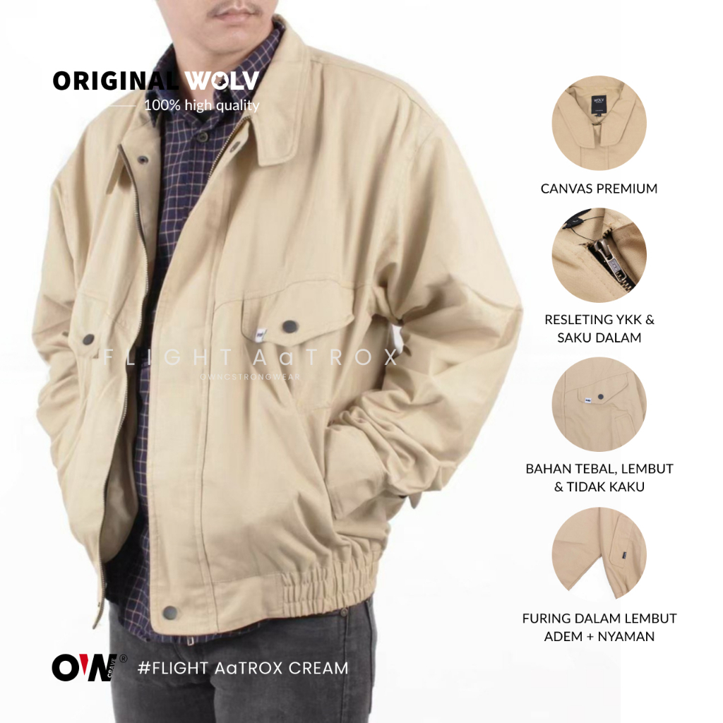 WOLV - Jacket Flight Bomber Cream Pria Wanita