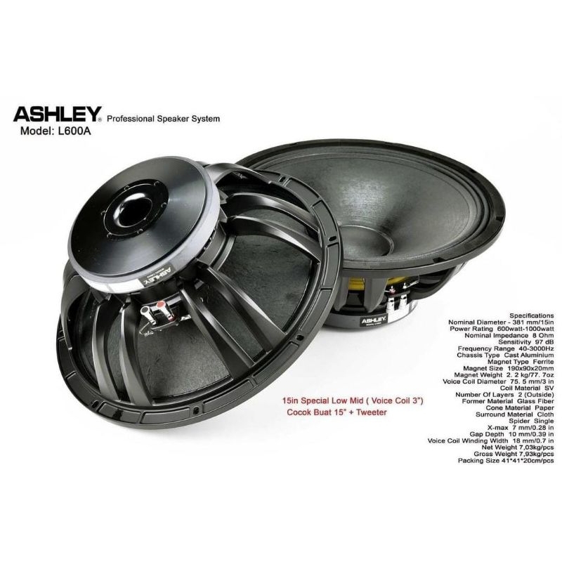 Ashley Speaker Component L600A - 15 Inch Component Ashley L 600A