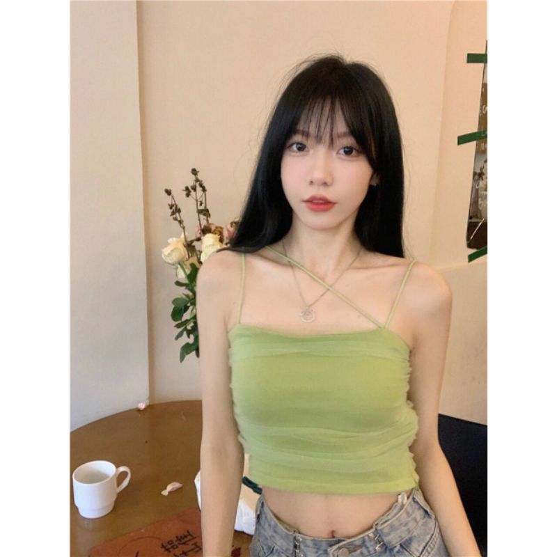 QUEEN SAKURA - Q20306BL - STRAPS TILLE TANKTOP WITH CUP BRA IMPORT - TANKTOP CROP CUP BRA CASUAL KOR