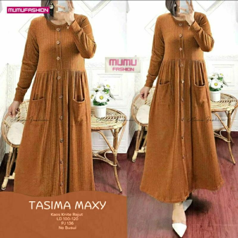 TKG - TASIMA MAXY Gamis Wanita Muslimah Kaos Rajut Import Jumbo Premium by Mumu Solo