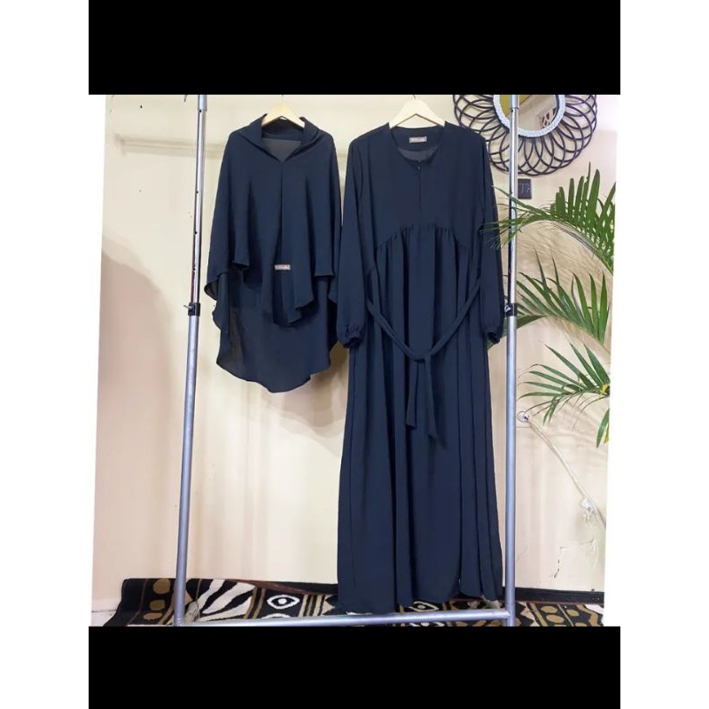 Gamis | Gamis Set Hijab Luna Bahan Crinkle Airflow Premium LD 115 | gamis lebaran | gamis harian