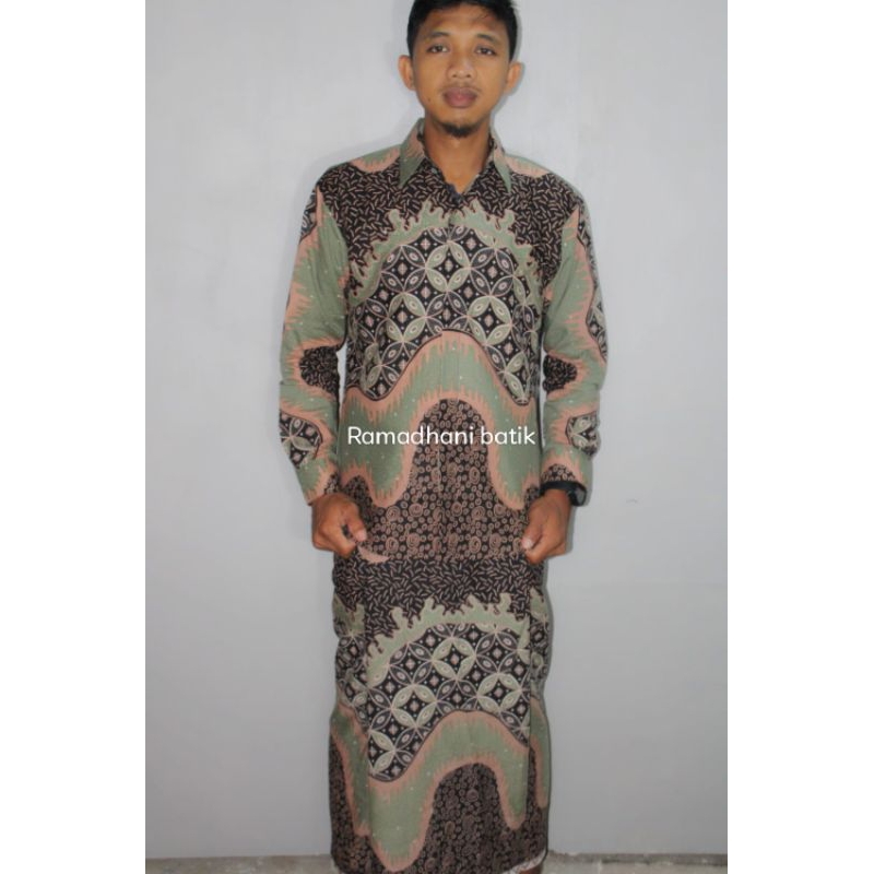 setelan sarung Koko batik eksklusif warna sage green set Koko sarung batik| Koko warna sage