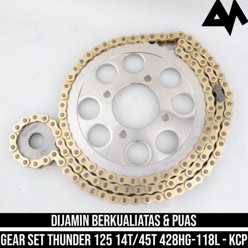 Chain Kit Gear Set Paket Gold Series Thunder 125 Gir Depan 14T Belakang 15T Rante 428Hg 118L Racing 