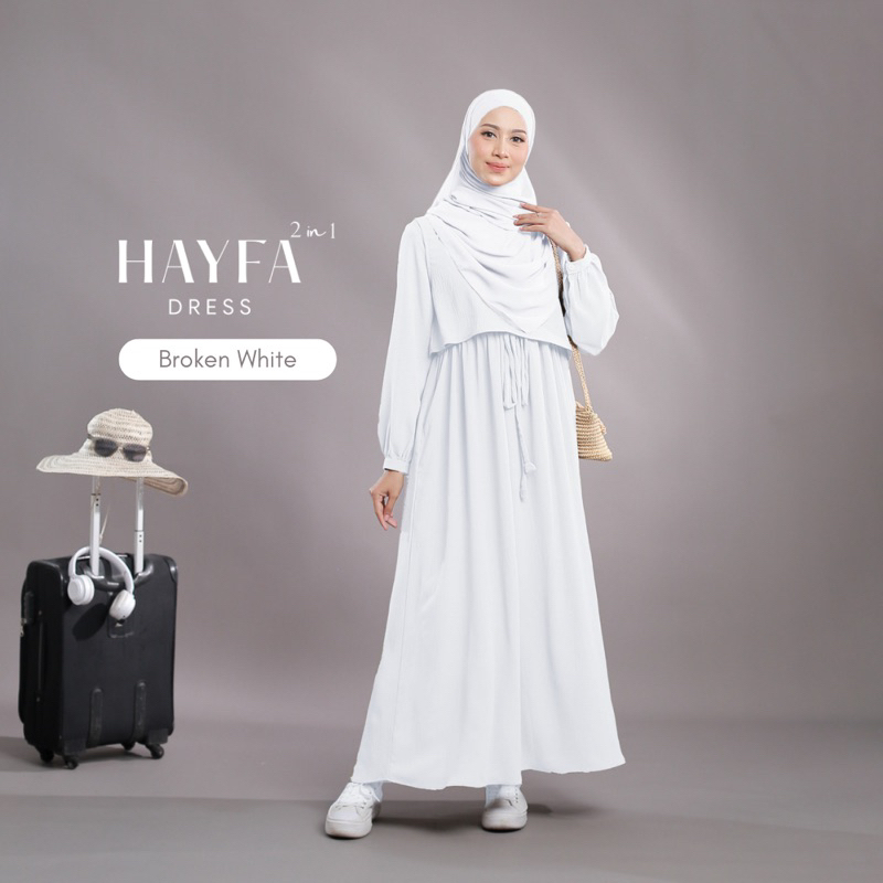 Hayfa Dress Putih Broken White Naisha Original Syari Lebaran Sholat