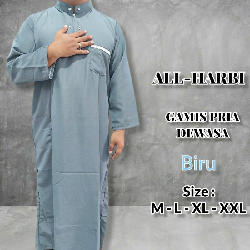 Baju Gamis Pria Biru Blue Denim/ Baju Muslim Pria Biru Blue Denim / Baju Koko Panjang Biru Blue Deni
