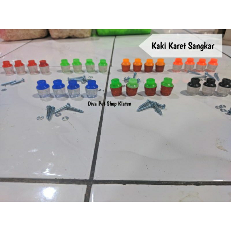 Kaki Karet Sangkar Kotak+Topi Peninggi Kaki Sangkar Isi 4