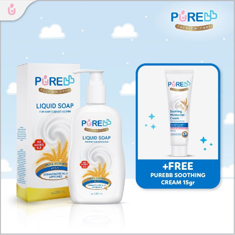 PURE BB Liquid Soap 230ml Pump For Baby's Sensitive Skin Purebaby Sabun Bayi Oat Kulit Sensitif Pure Baby