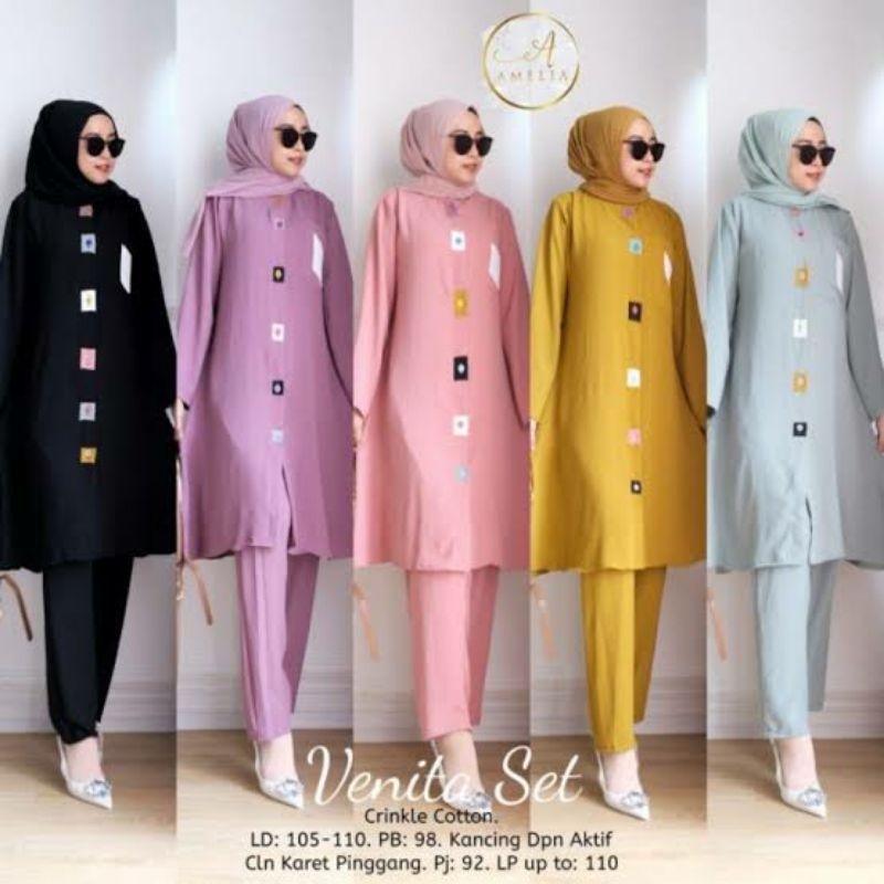 SETELAN CRINKLE AIRFLOW VENITA SET SETELAN BUSUI KEKINIAN SETELAN LONG TUNIK CRINKLE VENITA