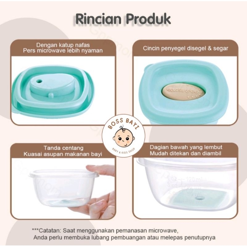 BOSS BAYI - Food Container MPASI / Tempat Penyimpanan Makanan 120ml per set 4pcs