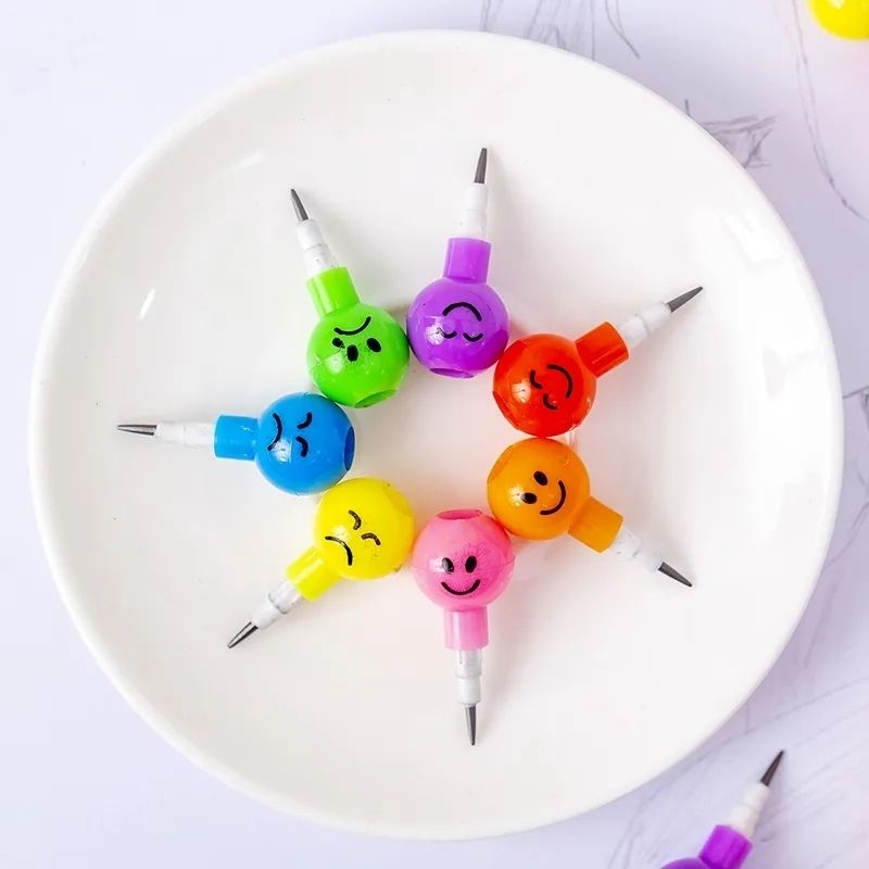 Cute 7 colour emoji kids crayon pensil warna Model Gulali drawing art craft painting tools