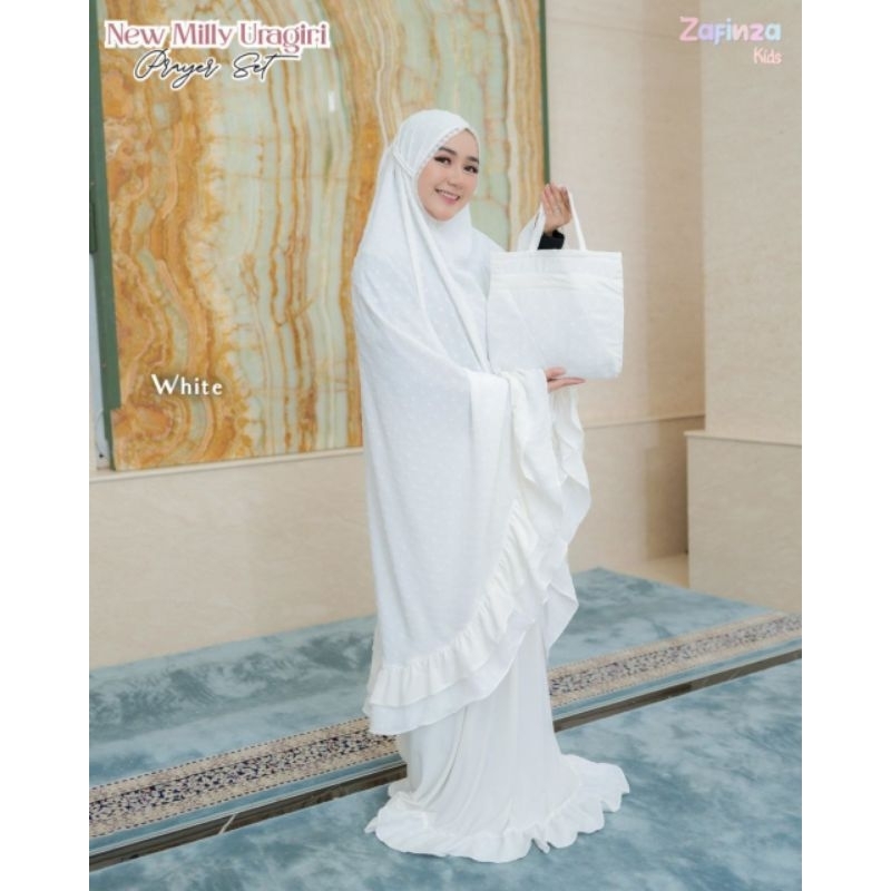 MUKENA PUTIH DEWASA NEW MILLY URAGIRI ZAFINZA | MUKENA SHOLAT LEBARAN MUSLIMAH