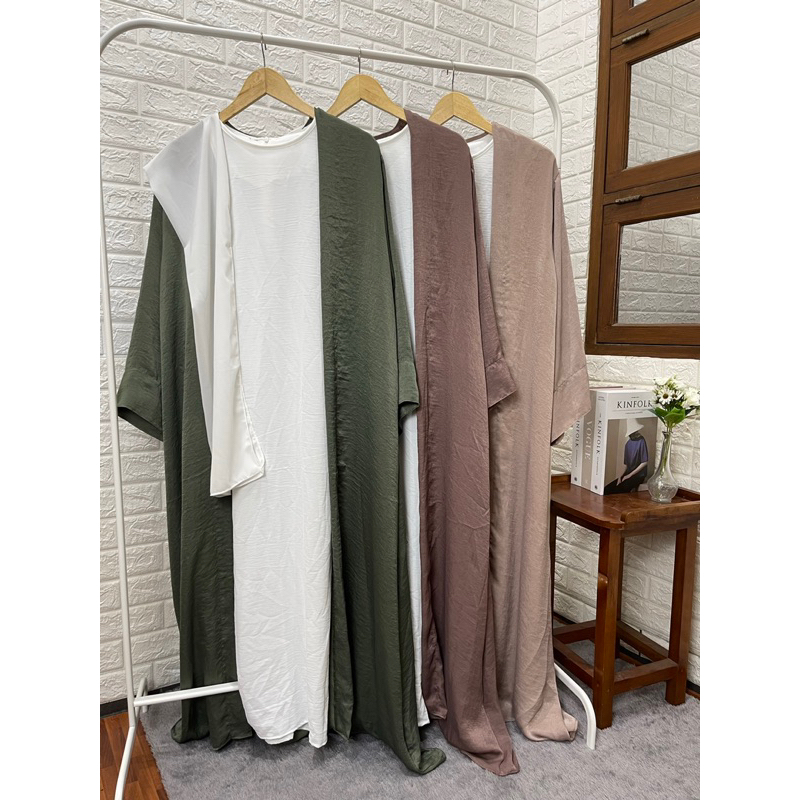 Cleva outer 3in1dress abaya  (READY SIAP KIRIM )( outer + dress putih + ikat pinggang )