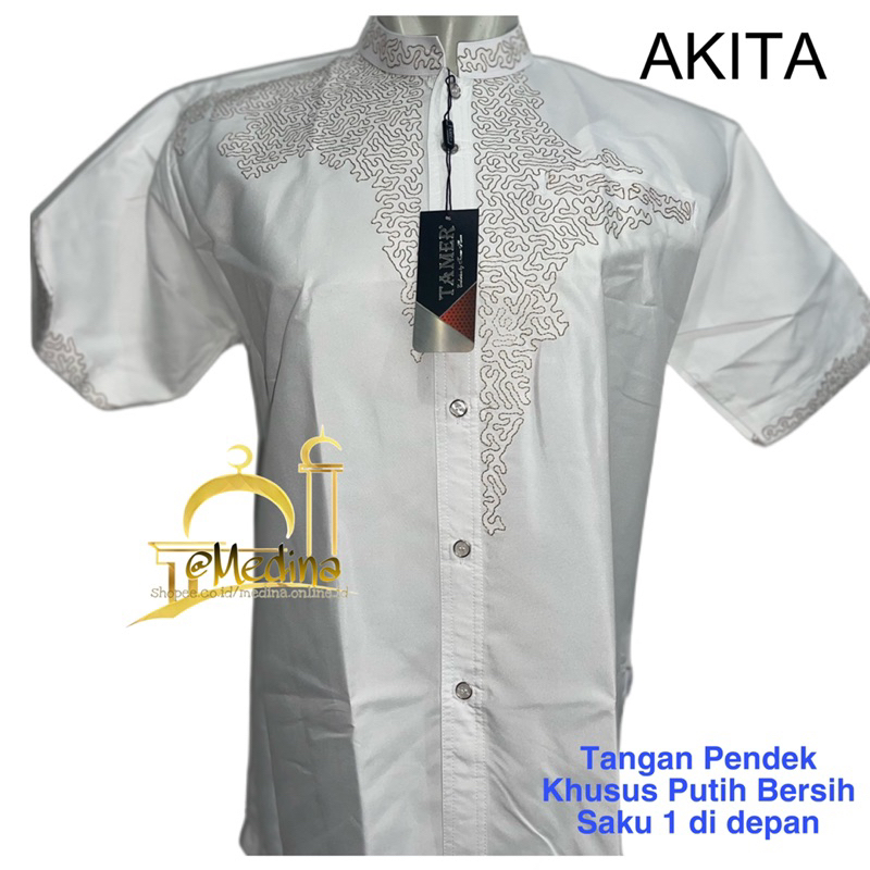 Baju Koko/Taqwa TAMER EXCLUSIVE Tangan Pendek Putih Tipe AKITA