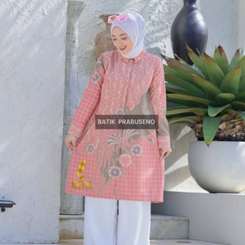 Batik Prabuseno Tunik Elena Pink Atasan Baju Batik Wanita Prabuseno / Atasan Wanita