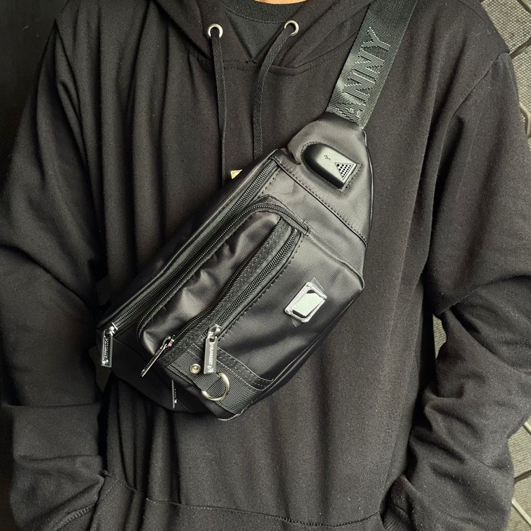 Slingbag Selempang Pria Tas Pinggang Bahan Kain Premium Bisa Di Cuci