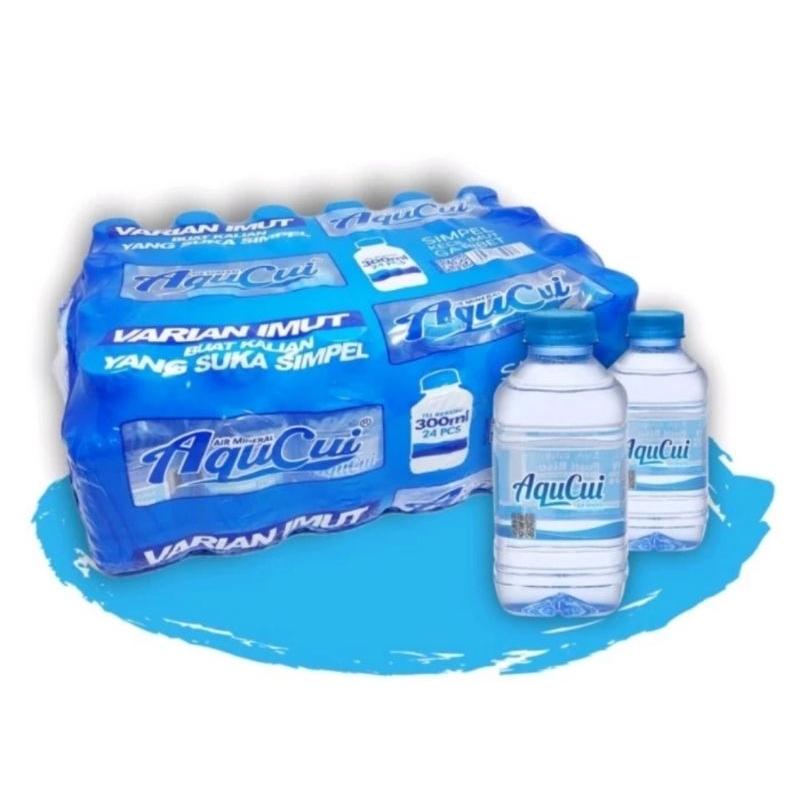 AQUCUI air mineral kemasan botol kotak wrapping 300 ml isi 24 pcs
