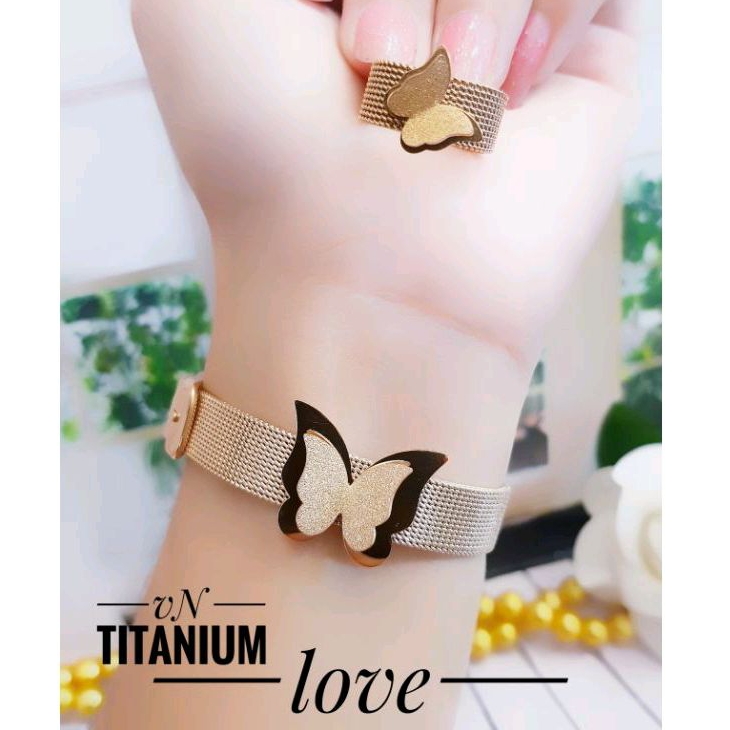 Gelang Set Cincin Kupu-Kupu Titanium Rosegold 2803a2