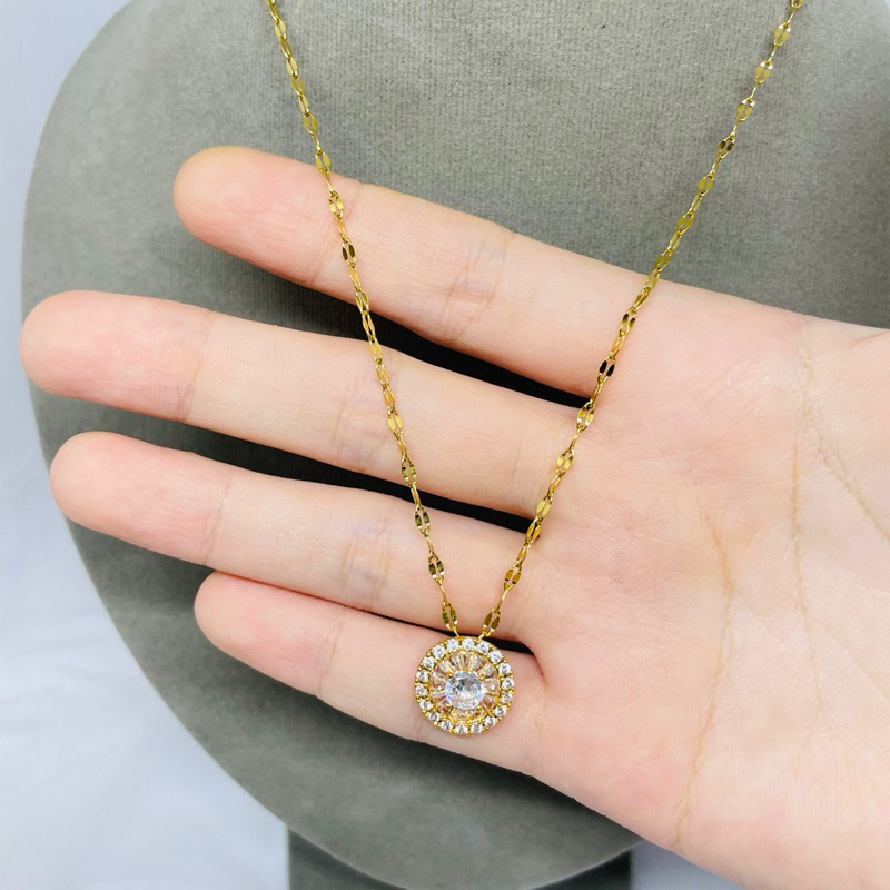 Kalung Titanium permata ukir wanita