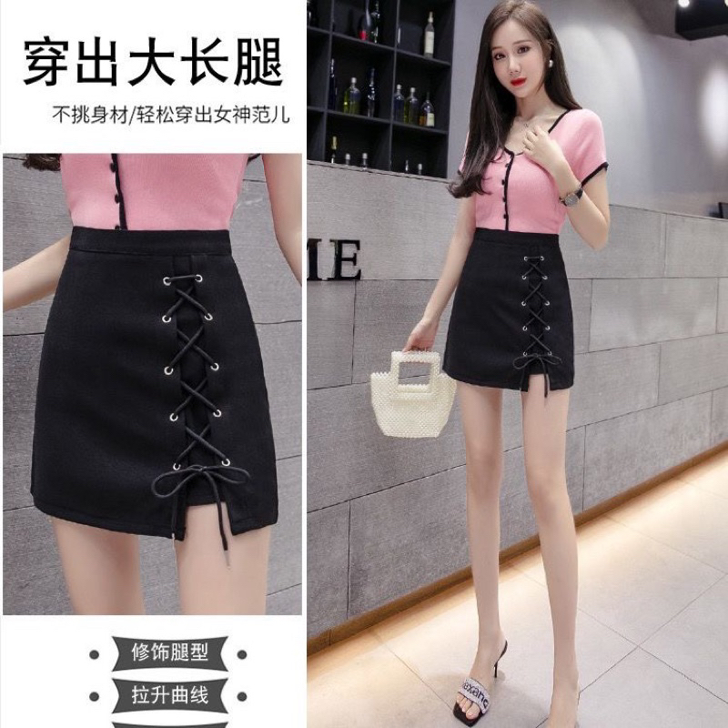 (S-XXL) korean multiple ring highwaist skort celana rok wanita 877S