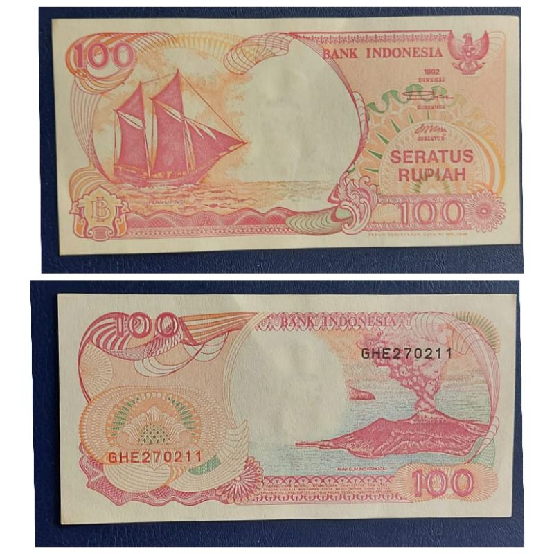 Uang Kuno Negara Indonesia 100 Rupiah Perahu Pinisi Tahun 1992 Kondisi UNC GRRRSS MULUS Original 100