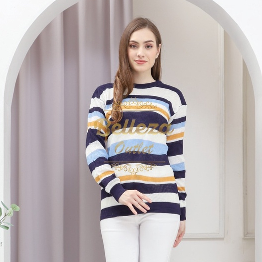 Belleza Outlet baju rajut Cardigan rajut atasan wanita Polly Stripe