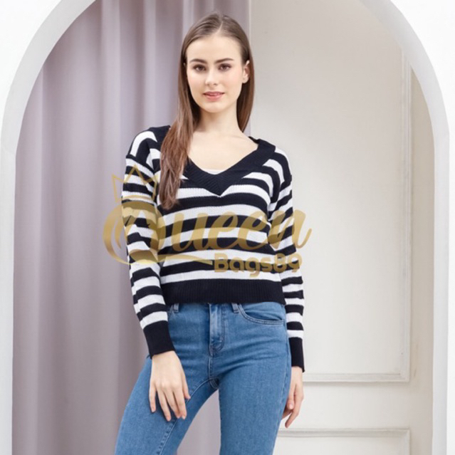 Queenbags89 baju outfit cewek baju atasan wanita baju Rajut Natalia Stripe