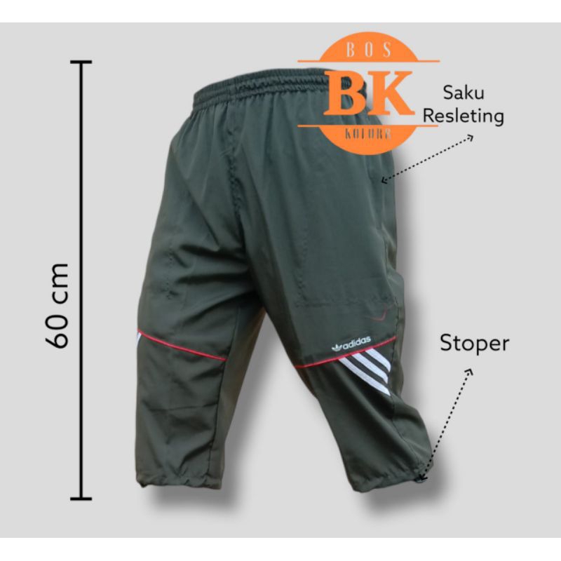 Celana Training 3/4 Sontog Pria Wanita Sport Saku Resleting Celana Sontog Lari